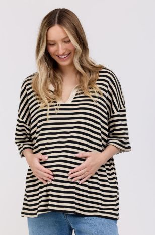 חולצת פולו להריון שחור בז' של אבישג ארבל